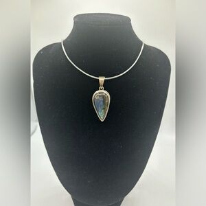 Custom Natural Labradorite Gemstone and silver Necklace Pendant, Teardrop Cab